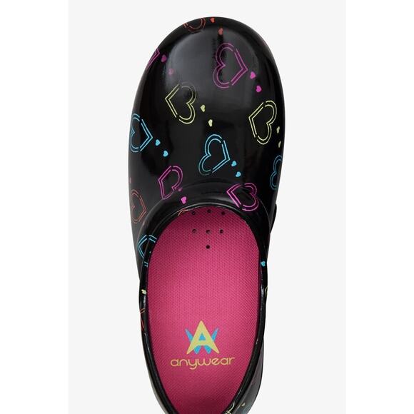 Anywear Women's SR Angel Hearts on the Line Nursing Clogs, Black Multi, Size 5 - Picture 2 of 5